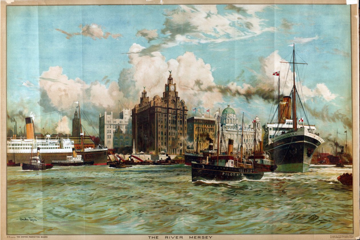 Rzeka Mersey, z cyklu „Zachodnia brama do imperium” autorstwa Charles Edward Dixon