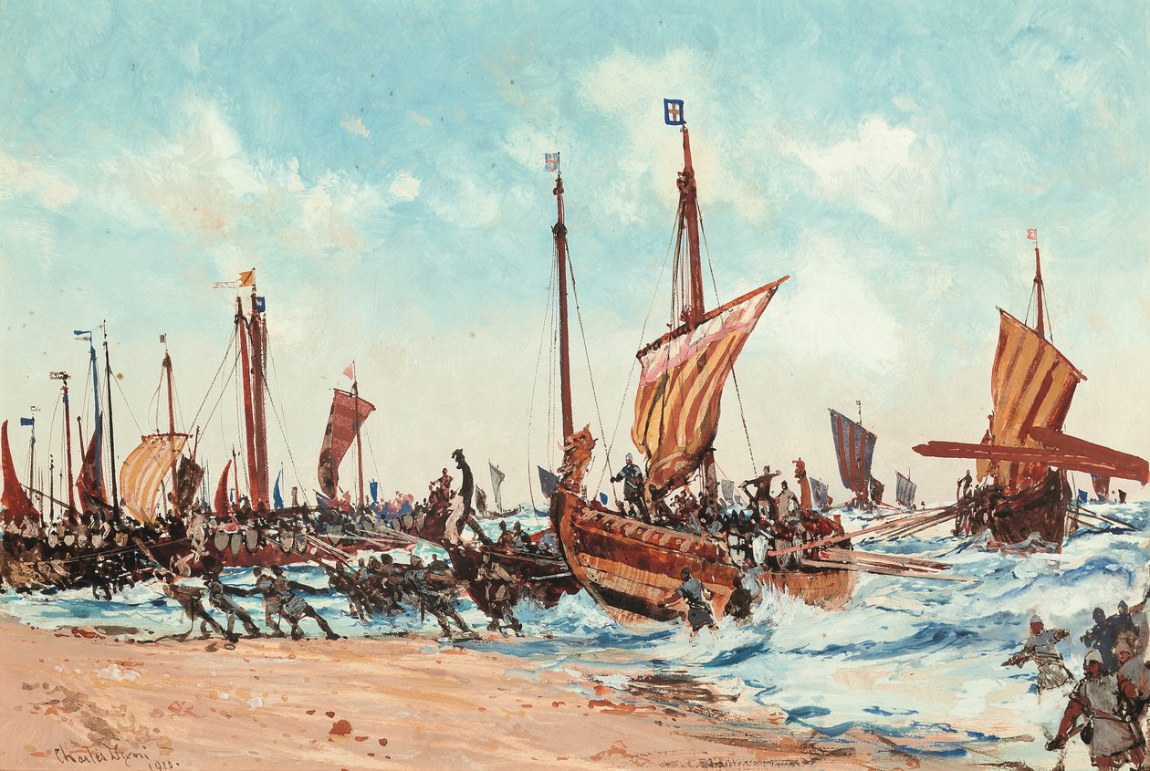 Lądowanie Wilhelma Zdobywcy w Hastings 28 września 1066 r autorstwa Charles Edward Dixon