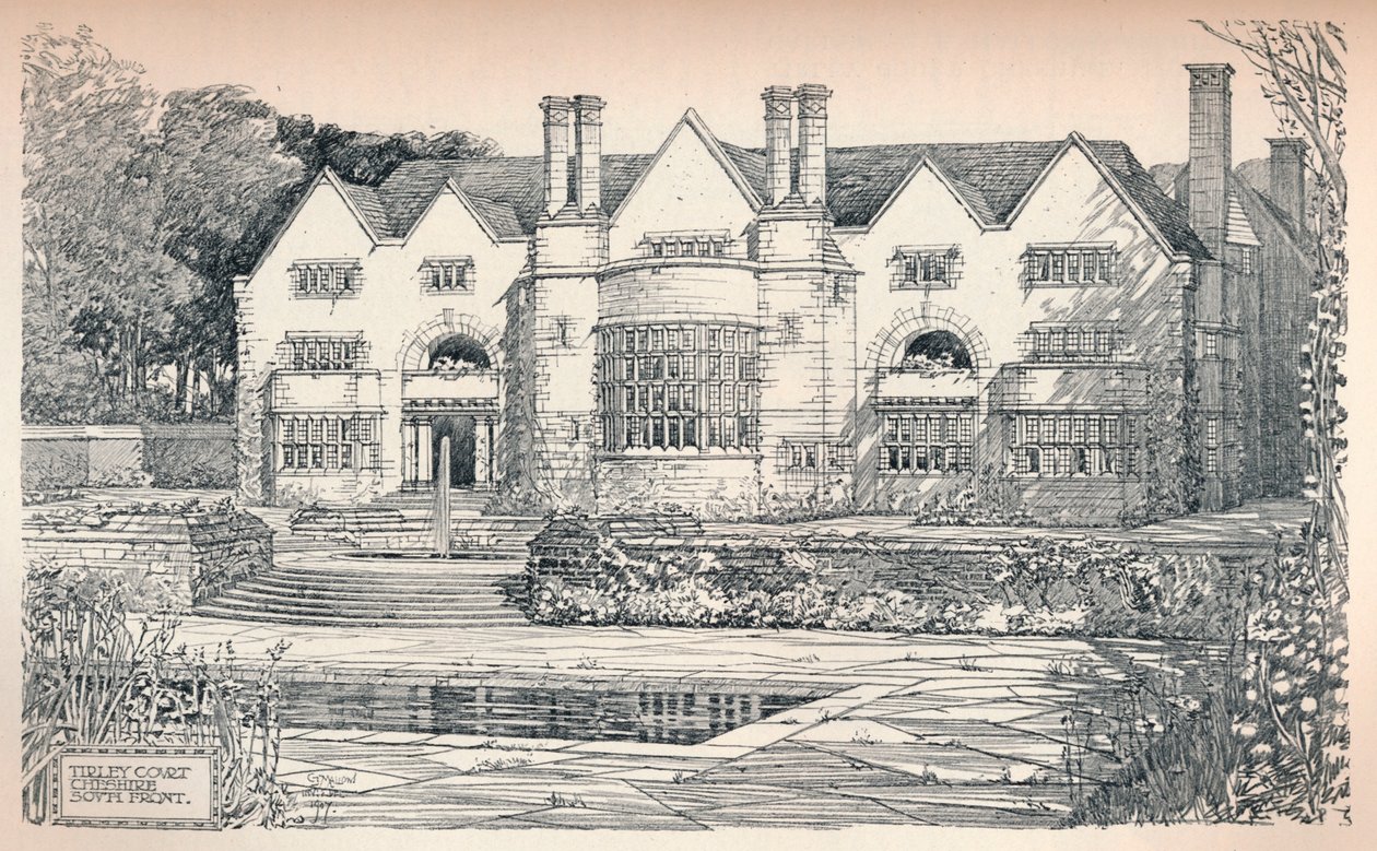 „Tirley Court, Cheshire: Front południowy”, 1906 autorstwa Charles Edward Mallows