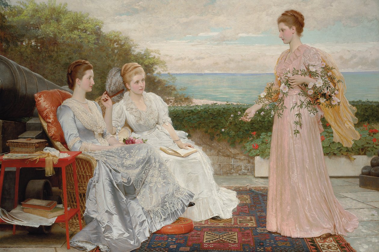 Wały, zamek Walmer: portrety hrabiny Granville i dam Wiktorii i Mary Leveson-Gower, 1891 autorstwa Charles Edward Perugini