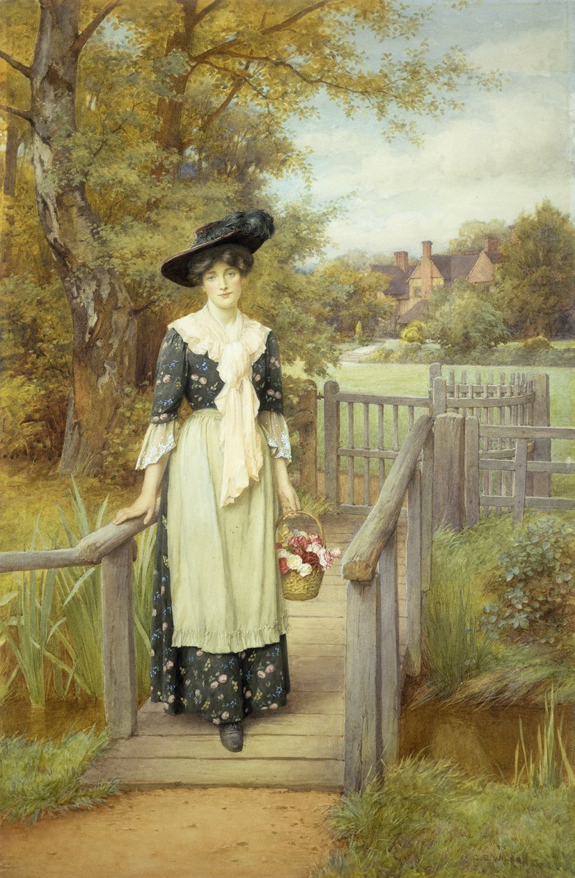 A Country Beauty (w/c na ołówku z gwaszem na papierze) autorstwa Charles Edward Wilson