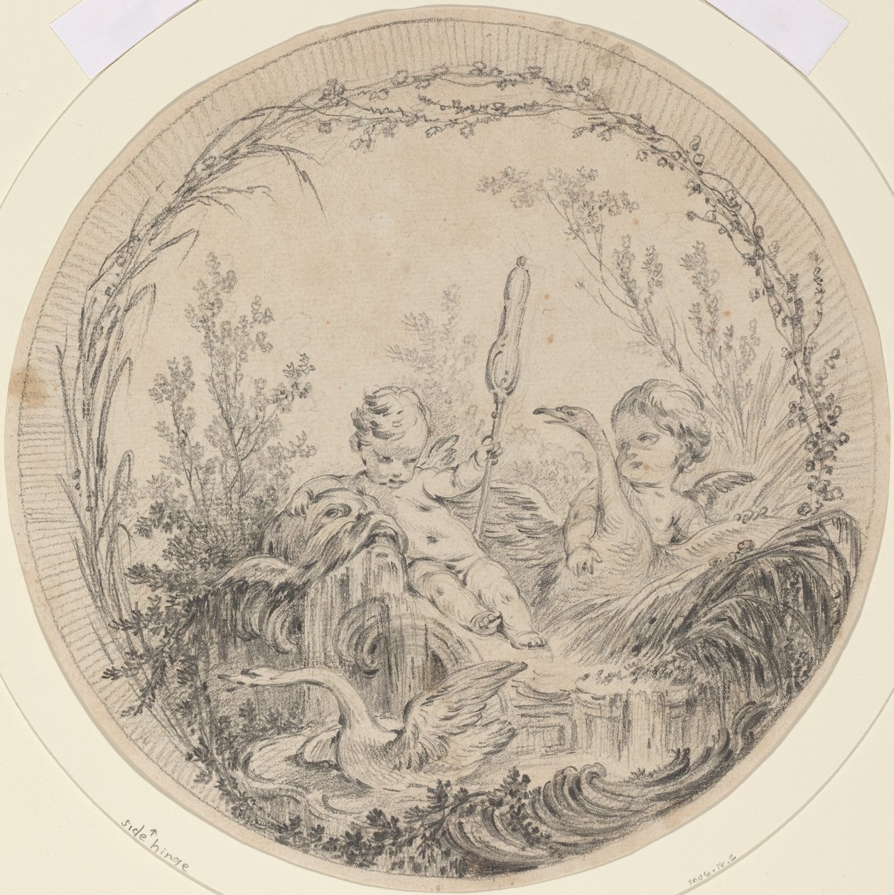 Dwóch Putti bawiących się łabędziami autorstwa Charles Eisen