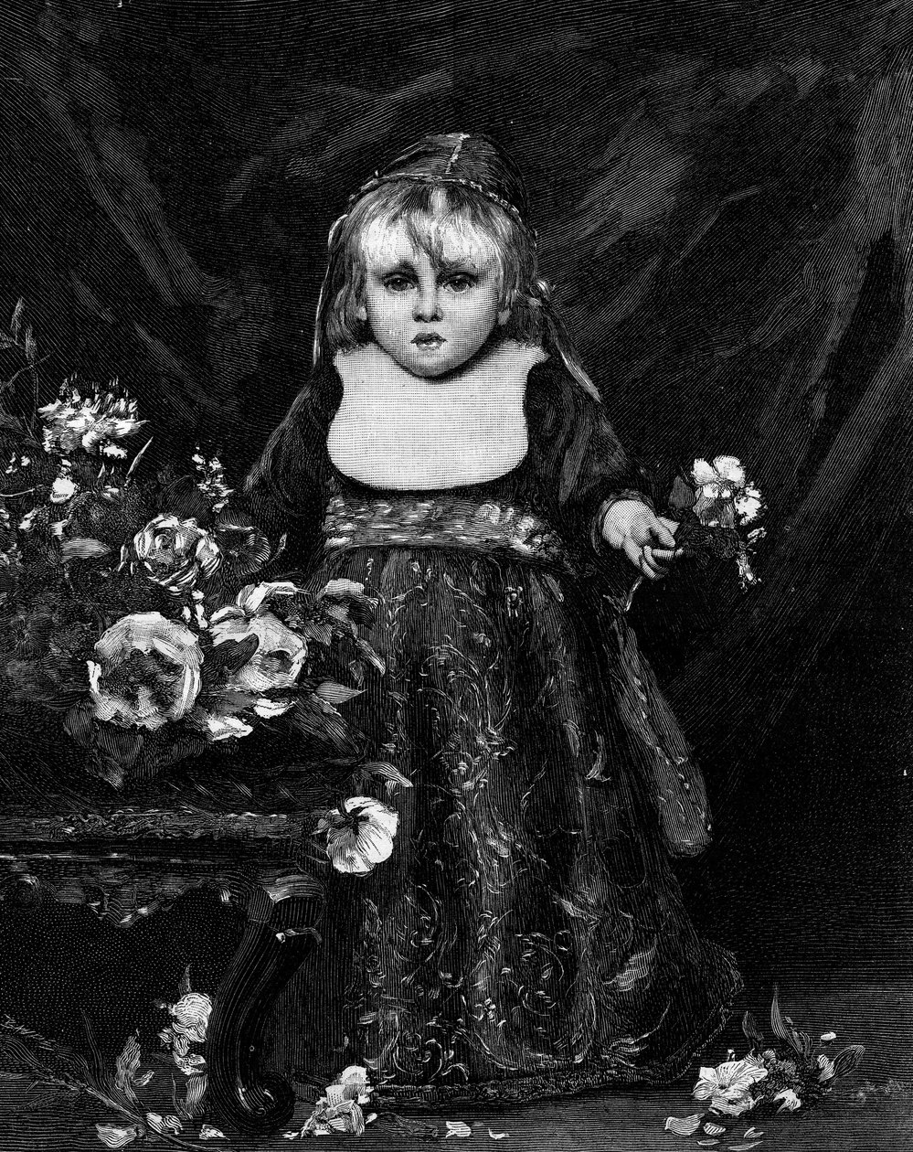 Przyszły doża (dziecko weneckie z XVI wieku) (XIX wiek). Grawerowanie według obrazu Emile Auguste Carolus Durana (Charles Duran lub Carolus-Duran) (1837-1917). W „”The Illustrous World”” nr 1261 z 28 maja 1881 r. autorstwa Charles Emile Auguste Carolus Duran