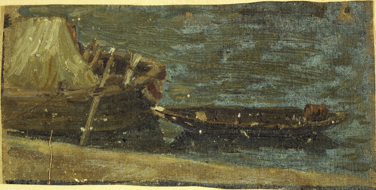 Zacumowane łodzie, ok. 1870 (olej na płótnie) autorstwa Charles Emile Cuisin