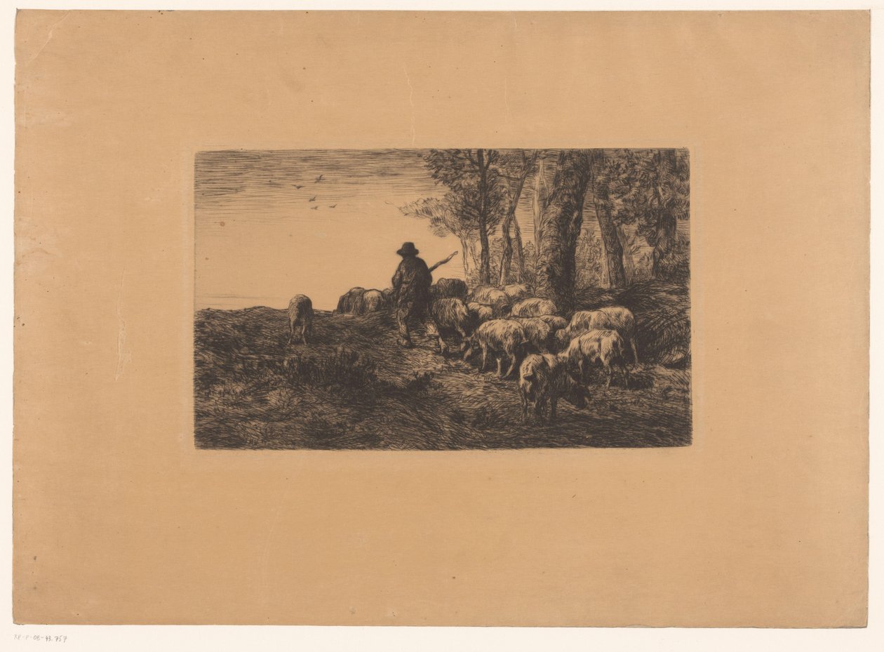 Pasterz z grupą świń autorstwa Charles Emile Jacque (attributed to)
