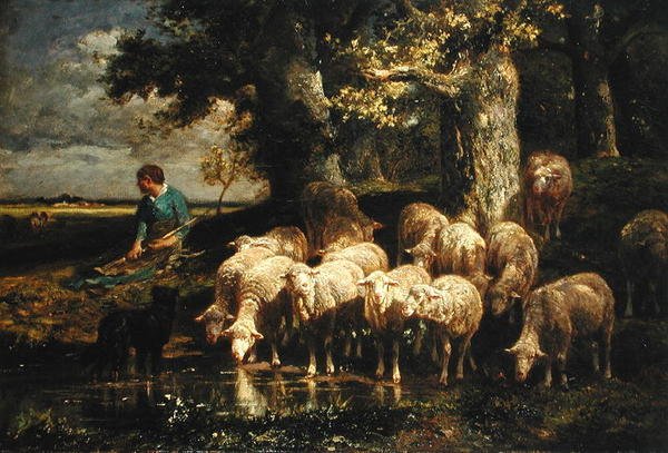 Pasterka ze swoją owczarnią autorstwa Charles Emile Jacque