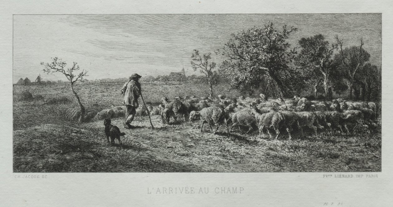 Przybycie na pole. autorstwa Charles Emile Jacque