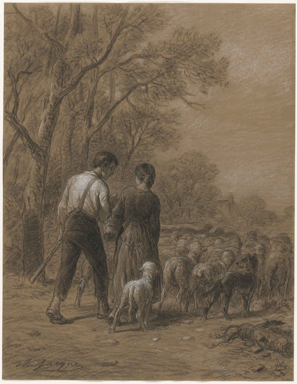 Wprowadzanie owiec autorstwa Charles Emile Jacque