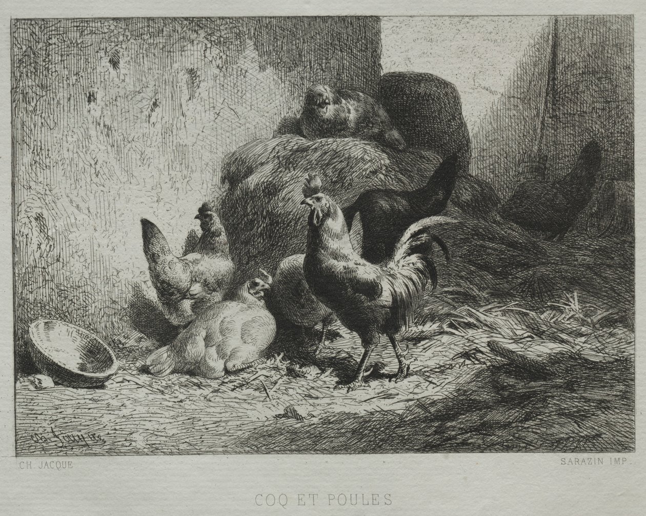 Kogut i kury. autorstwa Charles Emile Jacque