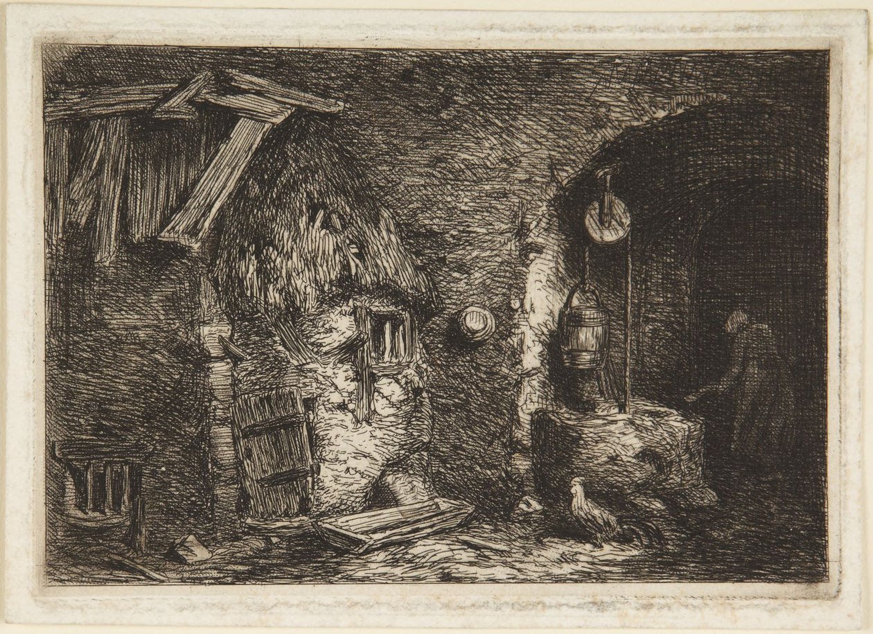 Wnętrze wiejskiego domku autorstwa Charles Emile Jacque