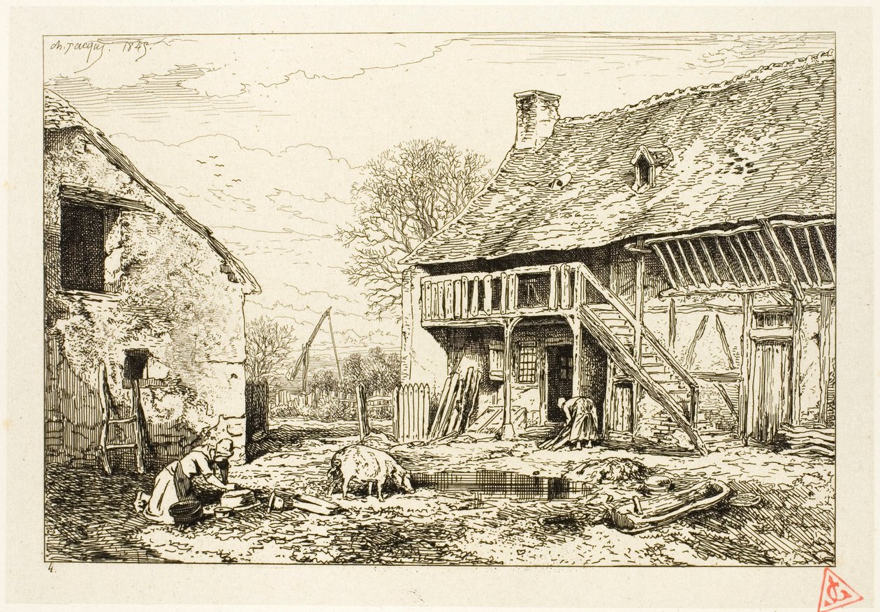 Dziedziniec domu chłopskiego autorstwa Charles Emile Jacque