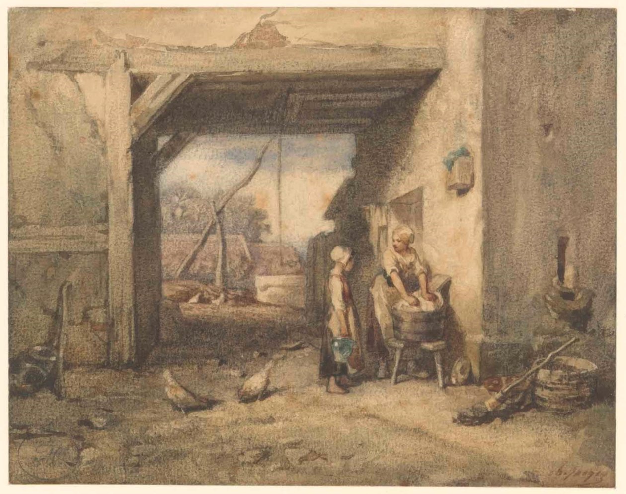 Wiejskie podwórze autorstwa Charles Emile Jacque