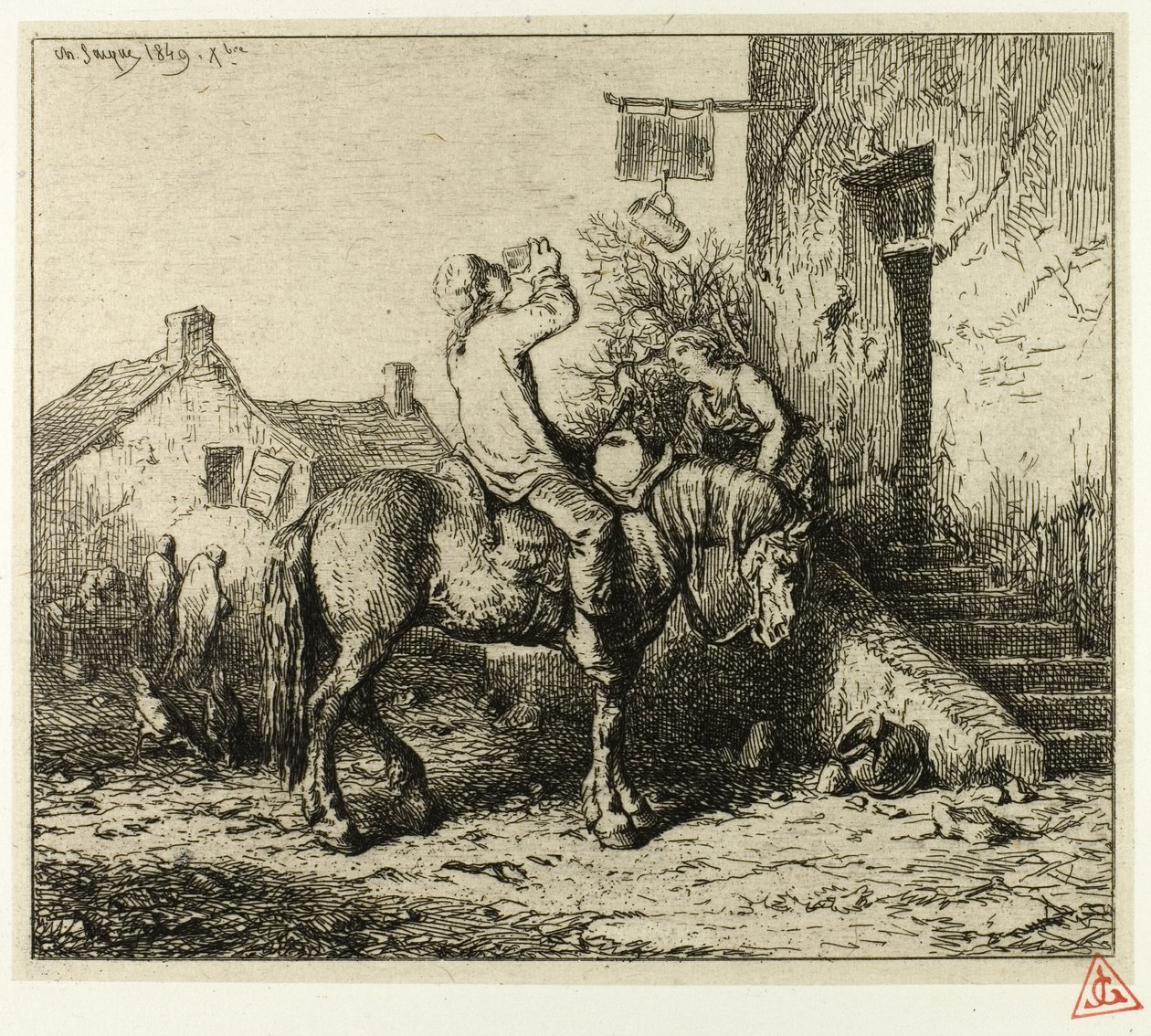 Wejście do karczmy z chłopskim piciem autorstwa Charles Emile Jacque