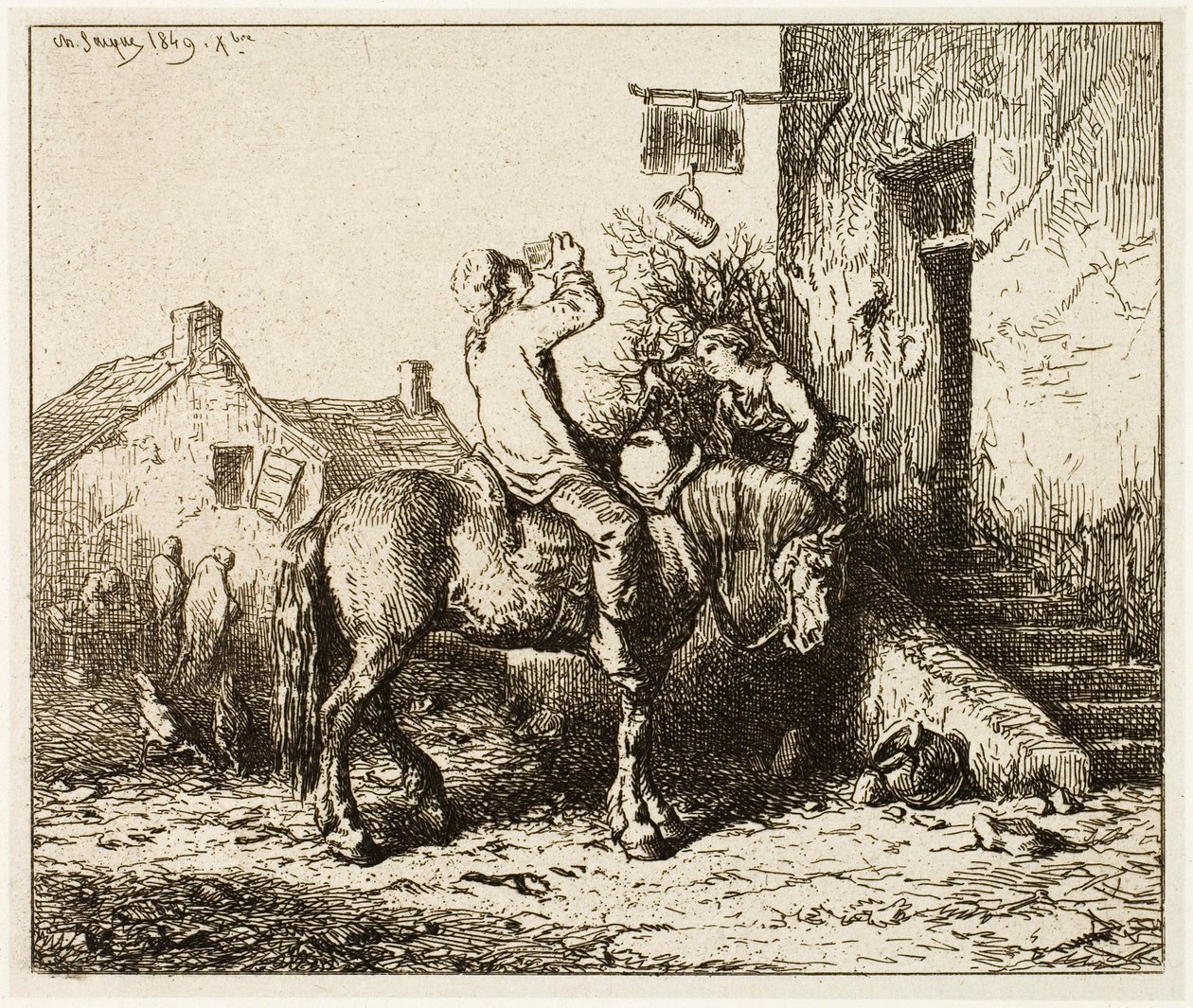 Wejście do karczmy z chłopskim piciem autorstwa Charles Emile Jacque