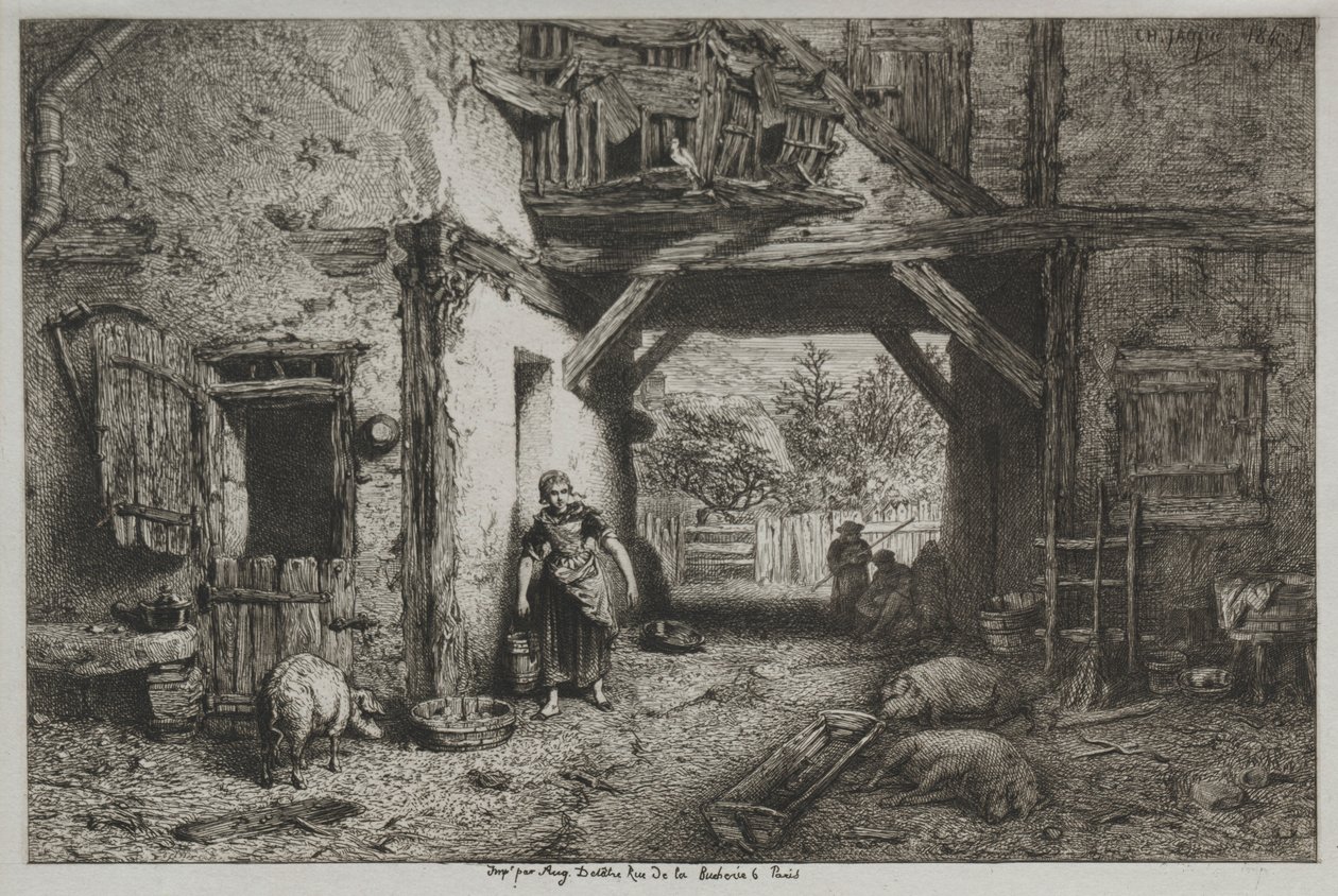 Wnętrze farmy autorstwa Charles Emile Jacque