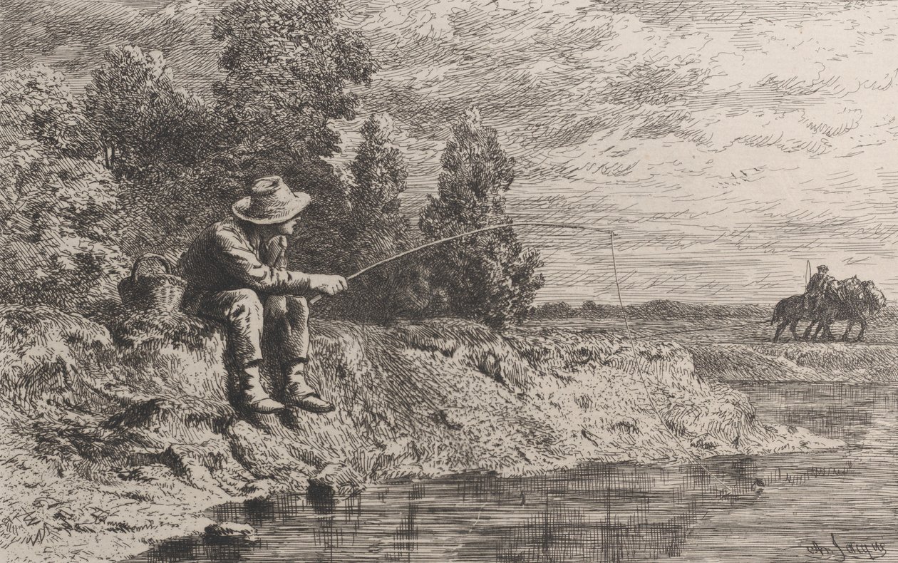 Łowienie płoci, 1865. autorstwa Charles Emile Jacque