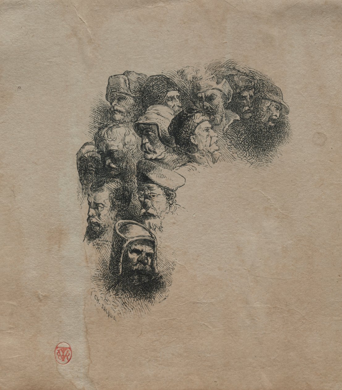 Grupa głów, według Greuze autorstwa Charles Emile Jacque