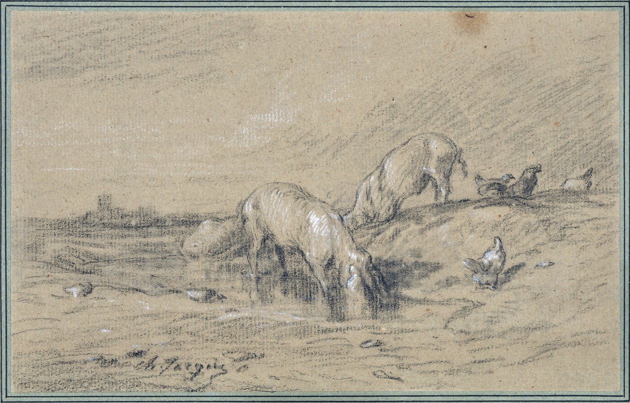 Stado świń Rysunek Charles Jacque (1813-1894) autorstwa Charles Emile Jacque