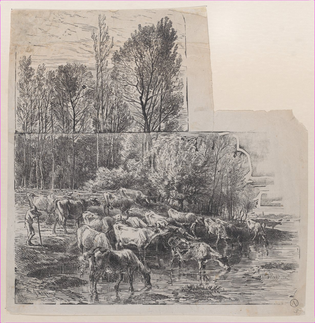 Pasterz i bydło w Ford, ca. 1850. autorstwa Charles Emile Jacque
