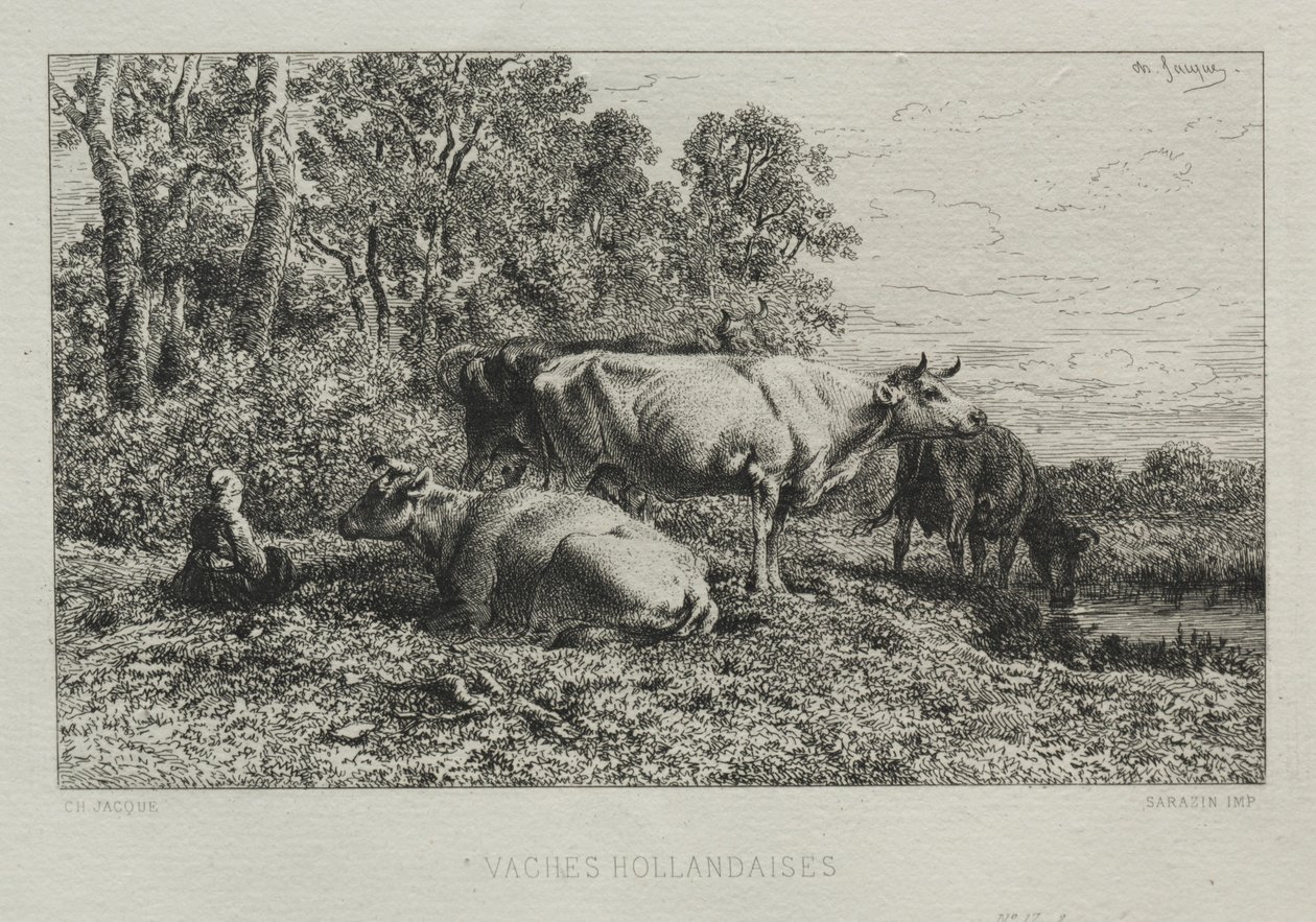 Holenderskie krowy. autorstwa Charles Emile Jacque