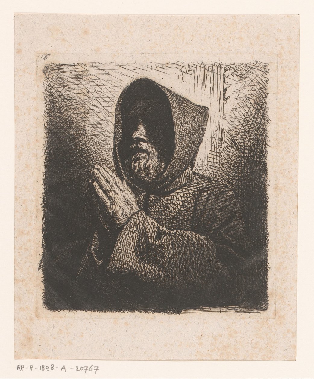 Głowa modlącego się brodatego mnicha autorstwa Charles Emile Jacque