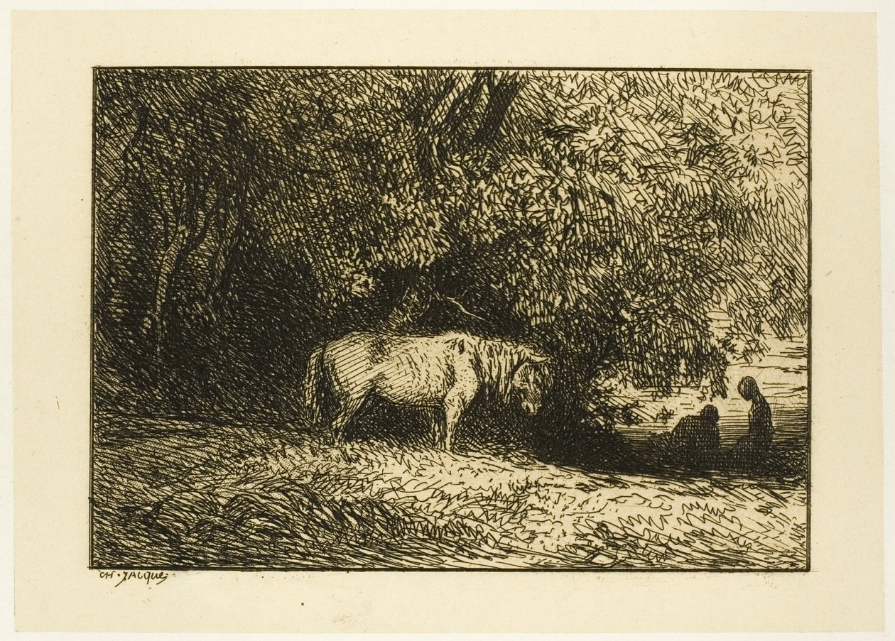 Koń w lesie autorstwa Charles Emile Jacque