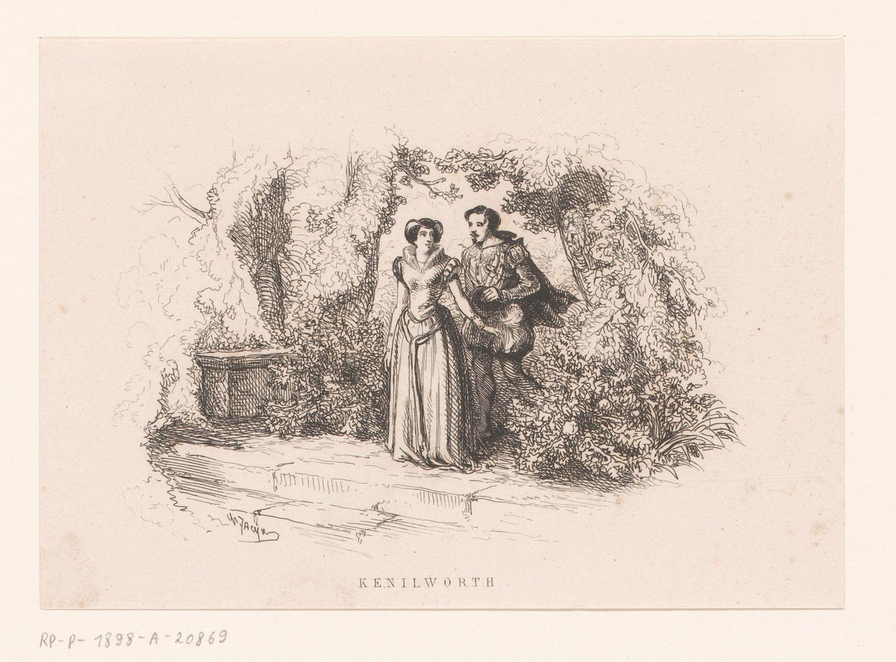 Para w ogrodzie Kenilworth (tytuł na obiekcie) autorstwa Charles Emile Jacque