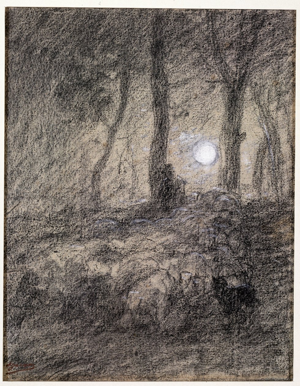Stado owiec w świetle księżyca autorstwa Charles Emile Jacque