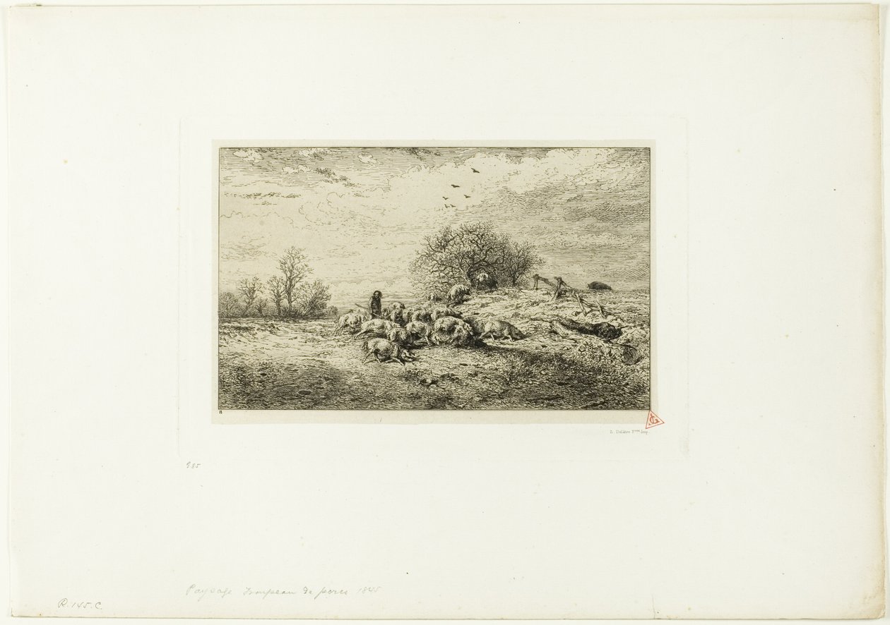 Krajobraz ze stadem świń autorstwa Charles Emile Jacque