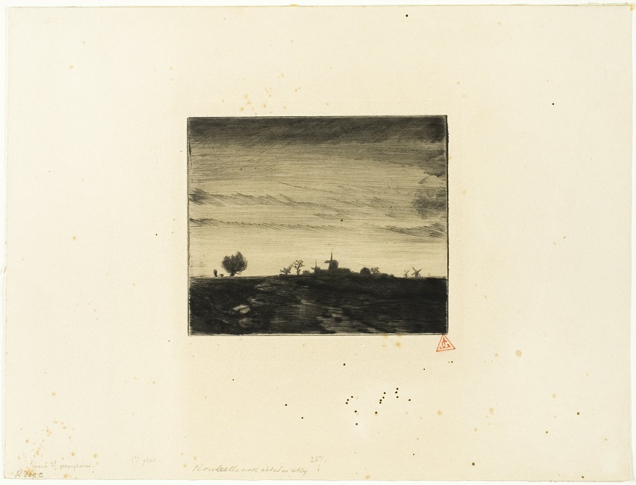 Krajobraz z wiatrakami autorstwa Charles Emile Jacque