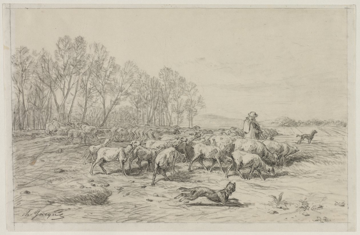 Krajobraz ze stadem owiec, XIX wiek. autorstwa Charles Emile Jacque