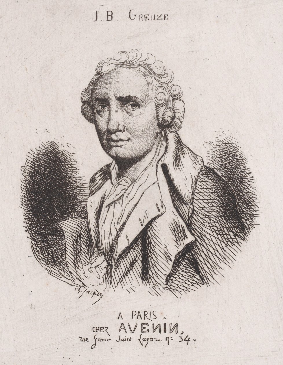 Portret J.B. Greuze, XIX w. autorstwa Charles Emile Jacque