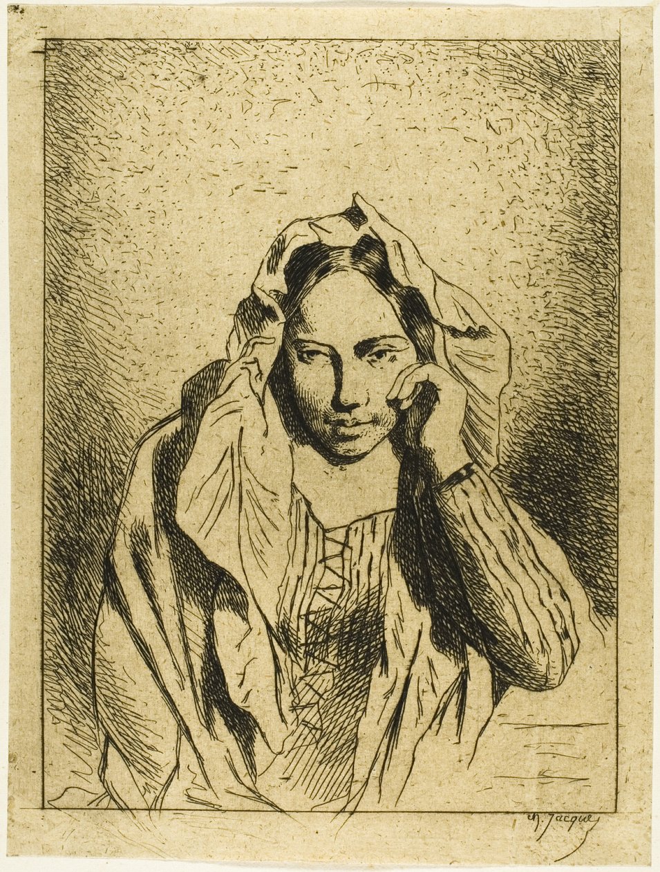 Portret siedzącej kobiety autorstwa Charles Emile Jacque