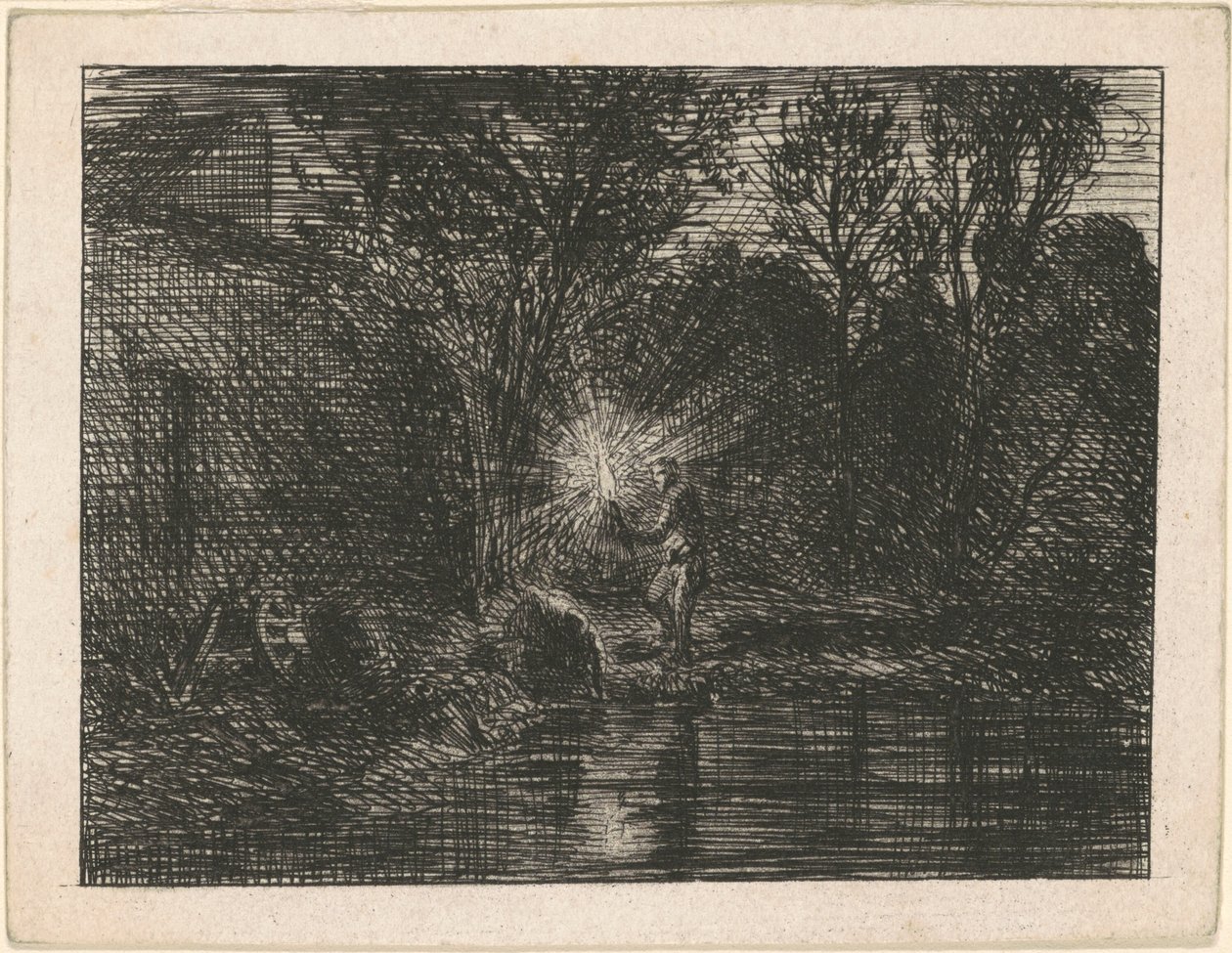 Brzeg rzeki w nocy autorstwa Charles Emile Jacque