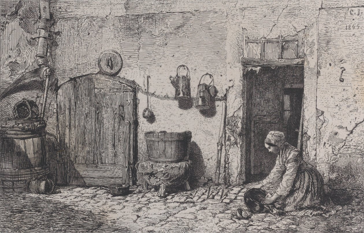 Kobieta szorująca, 1844. autorstwa Charles Emile Jacque