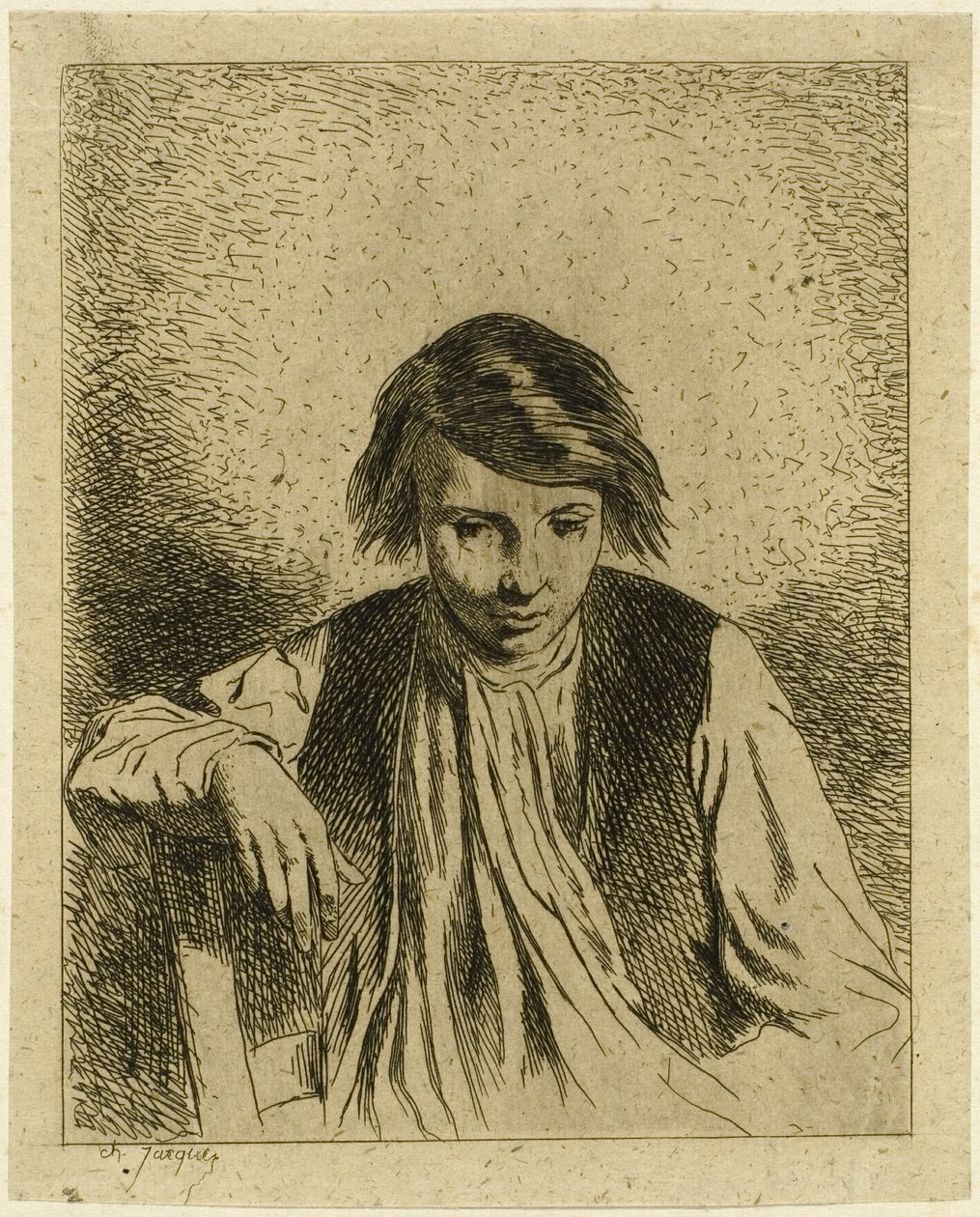 Siedzący chłopiec autorstwa Charles Emile Jacque