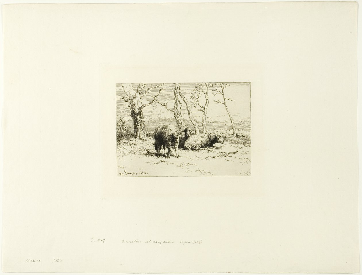 Owce i pięć drzew autorstwa Charles Emile Jacque