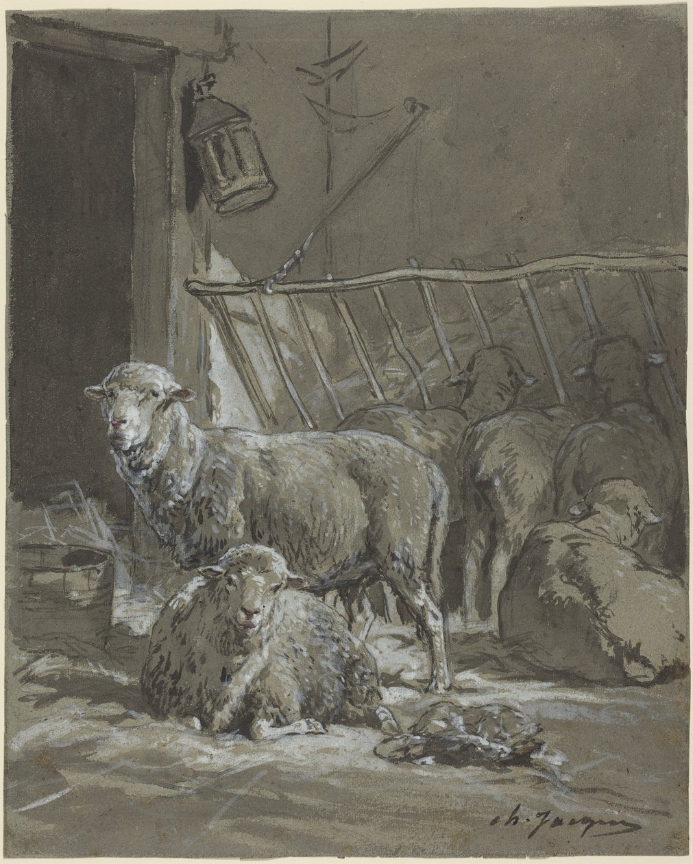 Owce w żłobie autorstwa Charles Emile Jacque