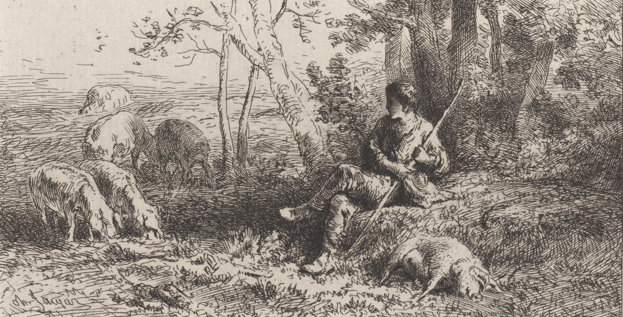 Małe stado świń, 1864. autorstwa Charles Emile Jacque