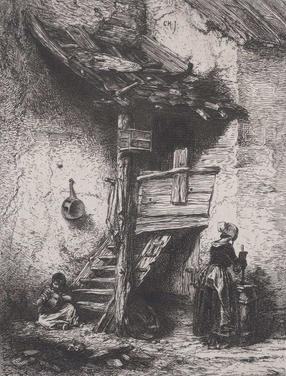 Schody i kobieta ubijająca, 1845. autorstwa Charles Emile Jacque