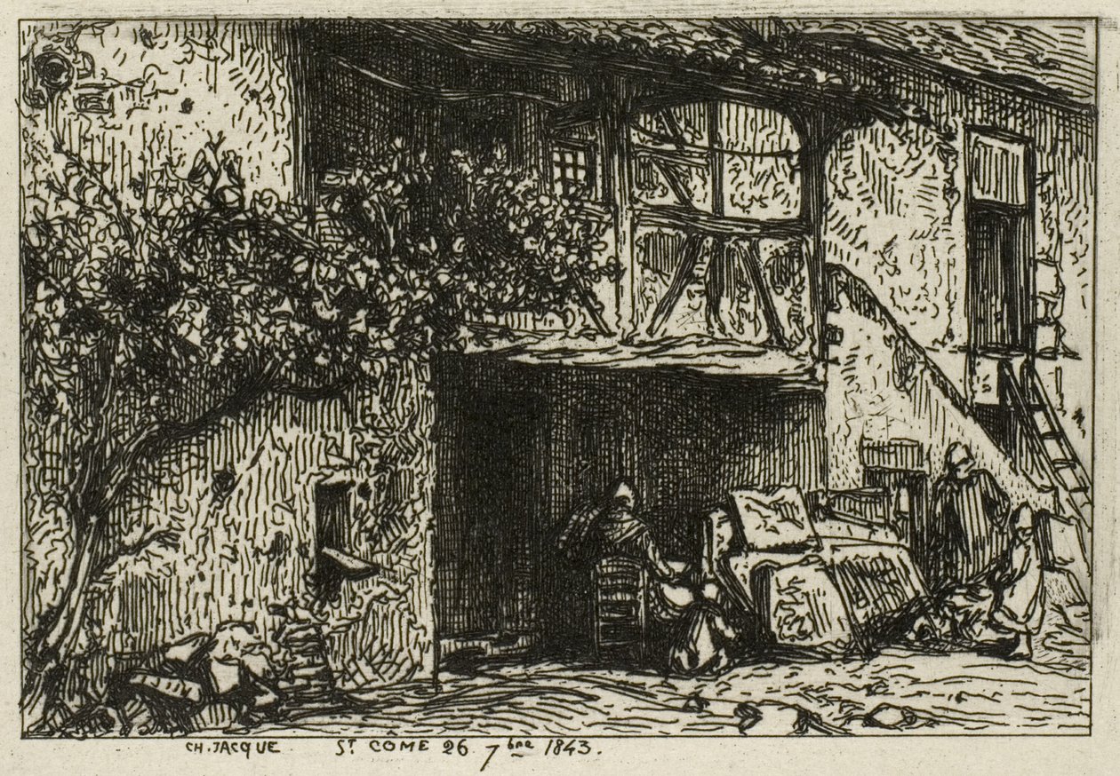 Schody przed domem autorstwa Charles Emile Jacque
