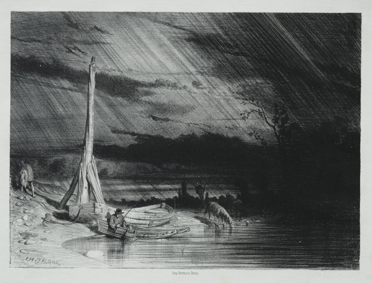 Rybak, deszczowa pogoda autorstwa Charles Emile Jacque