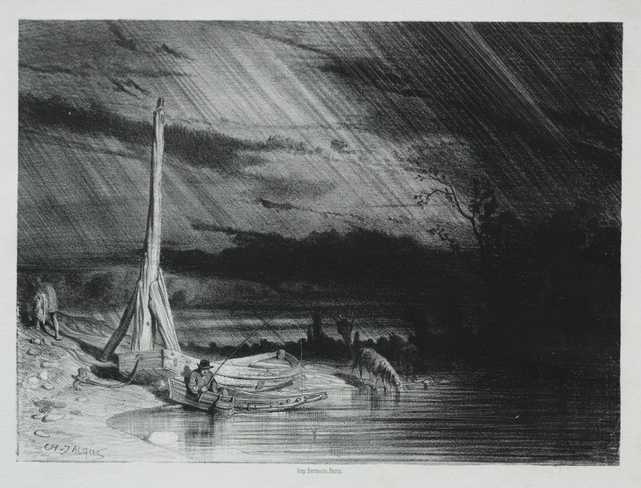 Rybak, Deszczowa pogoda, 1847. autorstwa Charles Emile Jacque