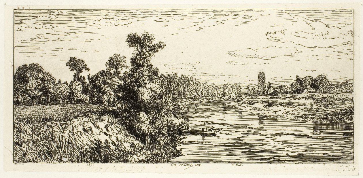 Wyspa Aligre, z dwiema łodziami autorstwa Charles Emile Jacque