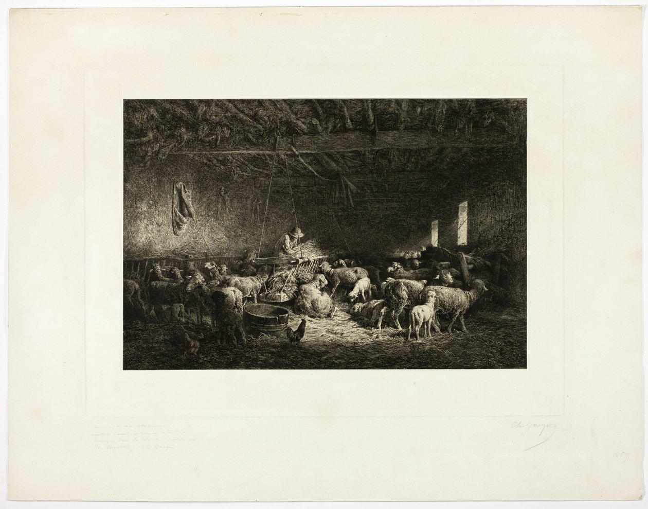 Duża owcza łóżeczko, płyta pozioma autorstwa Charles Emile Jacque