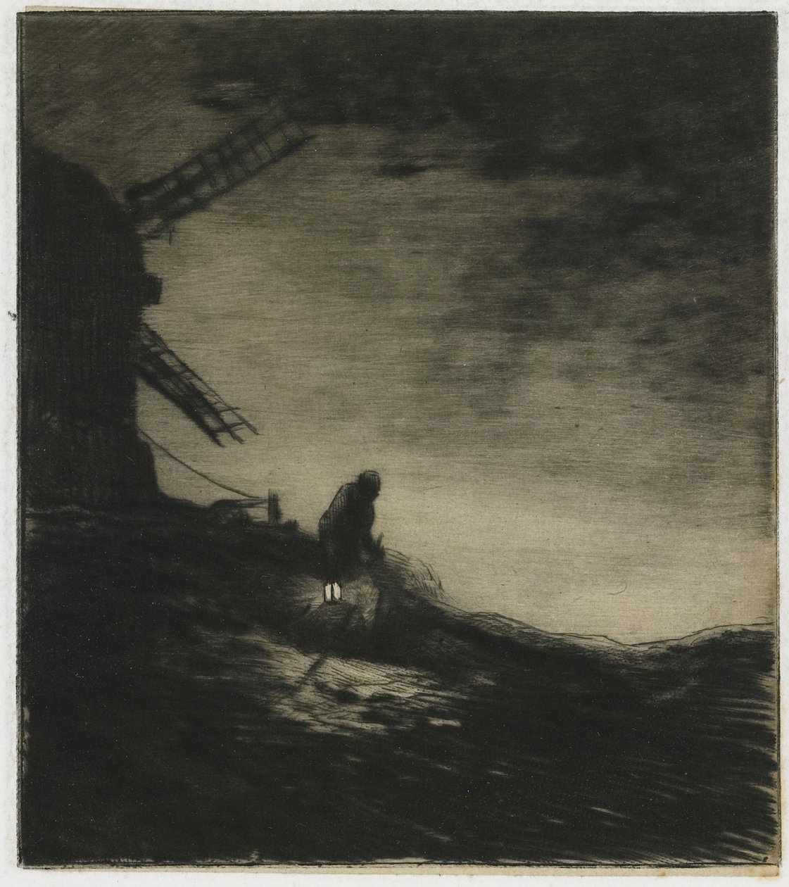 The Mill, 1848 (rypoint z ruletką i ton talerza na chine collé) autorstwa Charles Emile Jacque