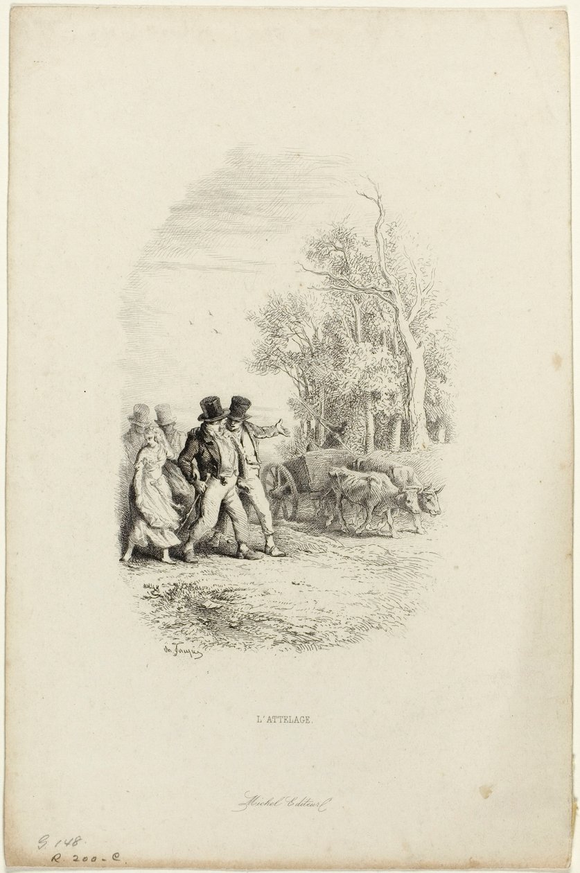 Wóz wół, ilustracja z bajek Lachambaudiego autorstwa Charles Emile Jacque