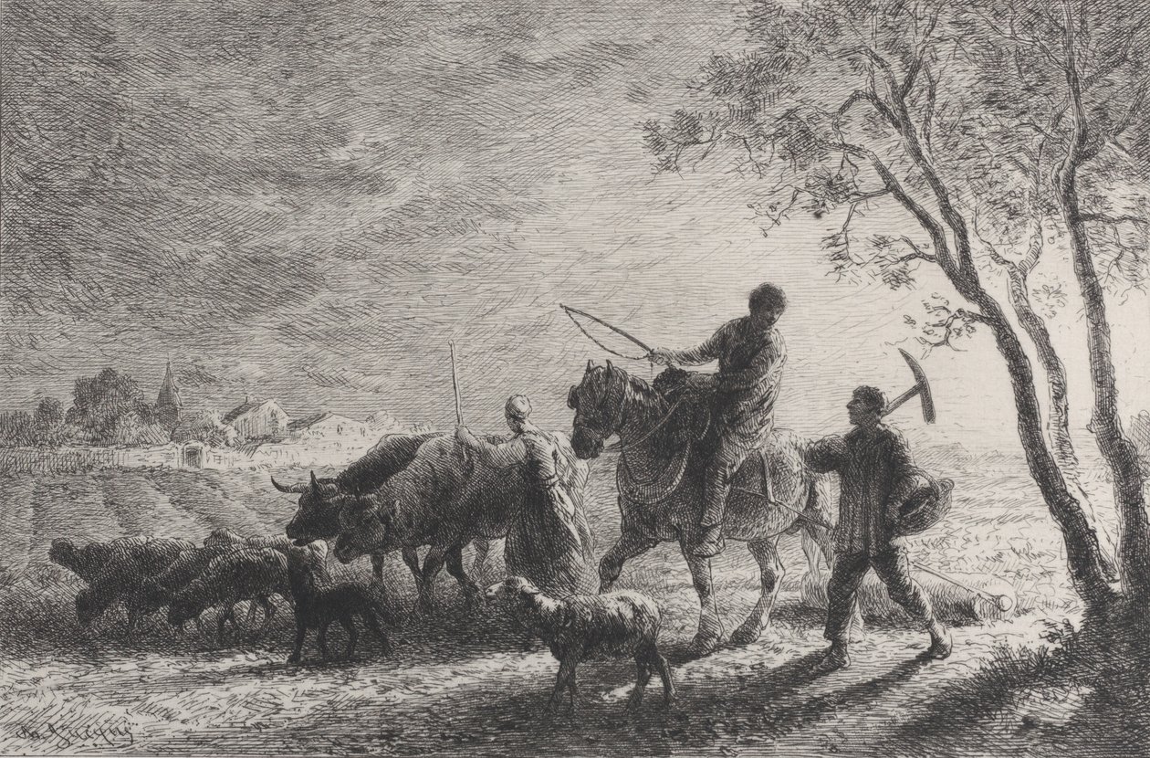 Powrót z pól, 1865. autorstwa Charles Emile Jacque