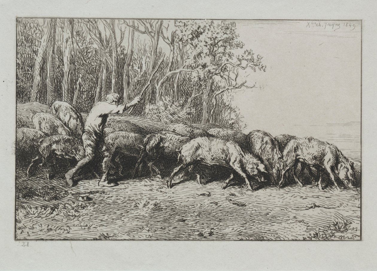 Stado porów wychodzące z drewna. autorstwa Charles Emile Jacque