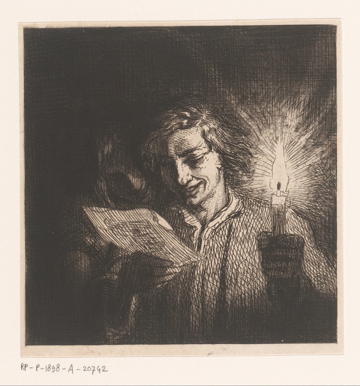 Dwie postacie czytające litery przy świecach autorstwa Charles Emile Jacque